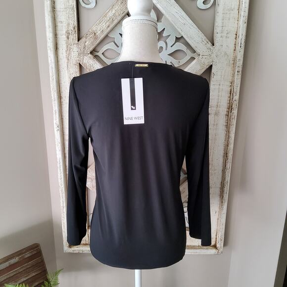 Nine West Women's Faux Wrap Chain Detail Surplice Top in Black - Picture 5 of 10